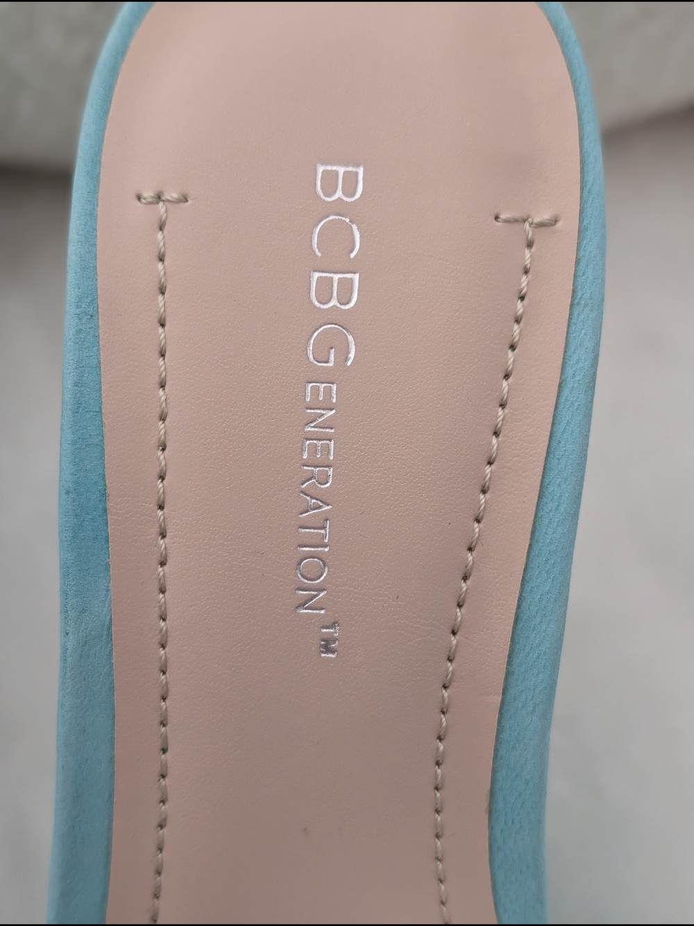 NWOT BCBGeneration "Rexx" Blue Suede Open-Toe Cork Wedge Slide Sz 8.5 - Picture 8 of 11